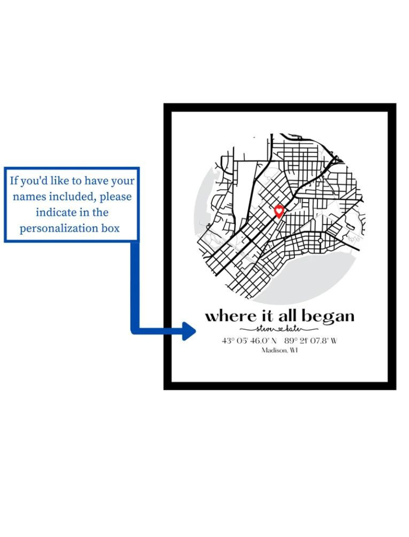 Where We Met Map /Where it all began /Couple Map/ Gift for her/ Gift for him/Personalized Map/ Custom Map/Anniversary Gift