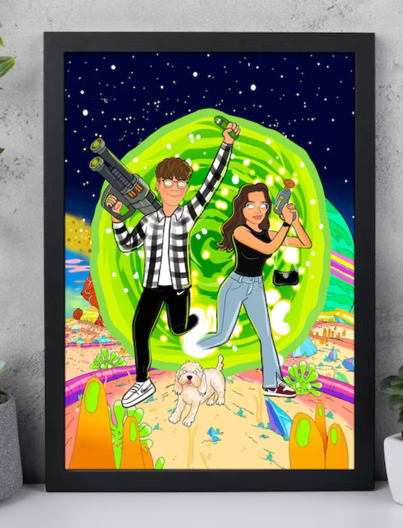 Custom Rick n Morty Portrait, Couple Portrait Gift