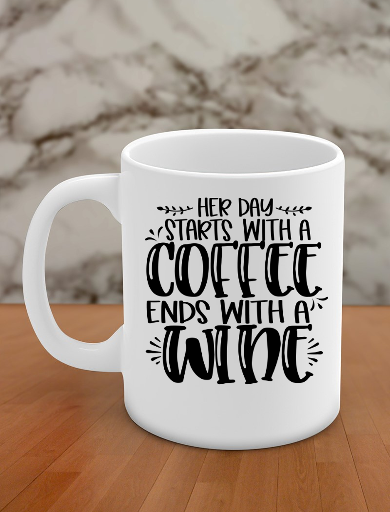 Her day starts with a coffee and ends with a wine