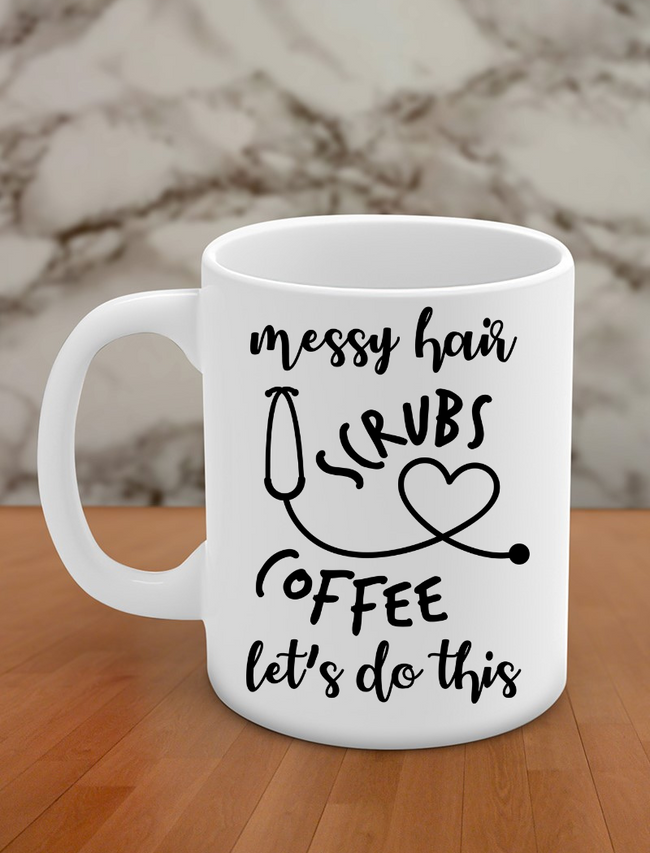 Messy hair scrubs, coffee let's do this Hover Image