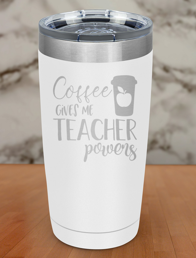 Coffee Gives Me Teacher Powers Laser Etched Tumbler Hover Image