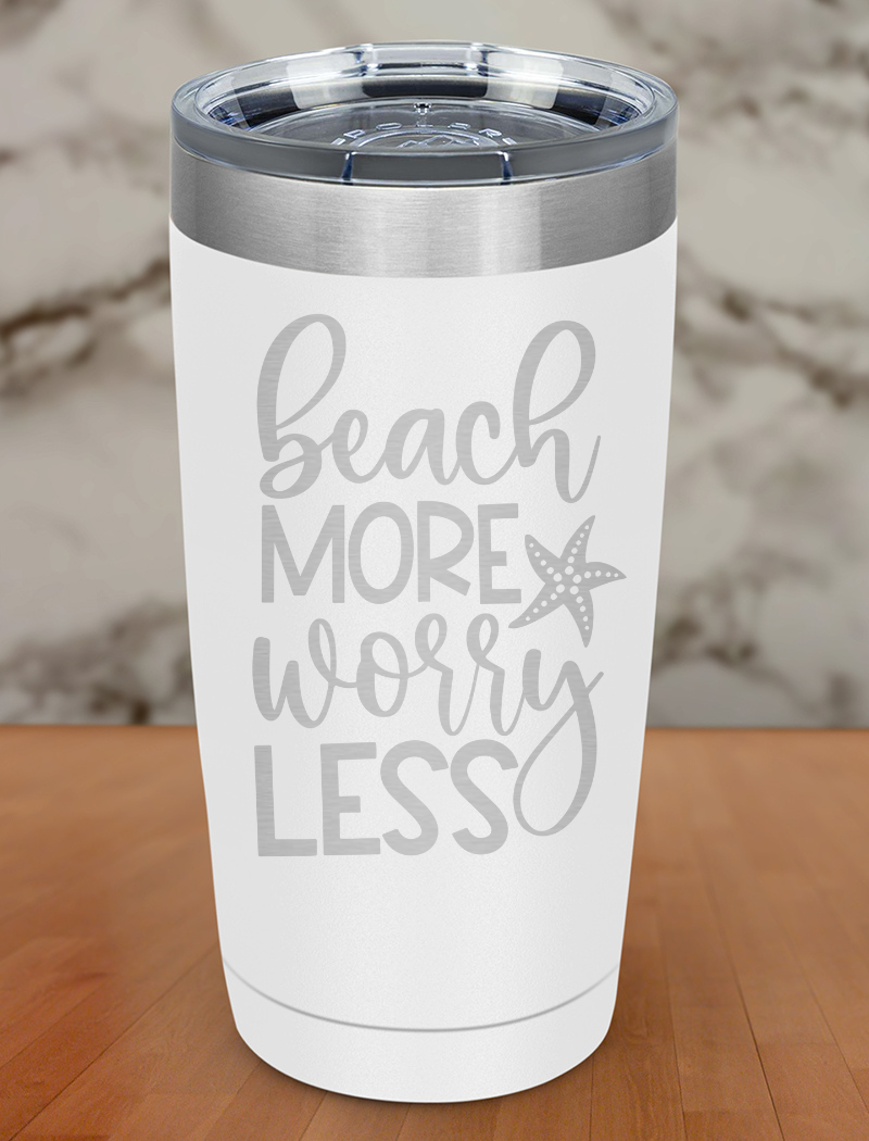 Beach More Worry Less Black Laser Etched Tumbler