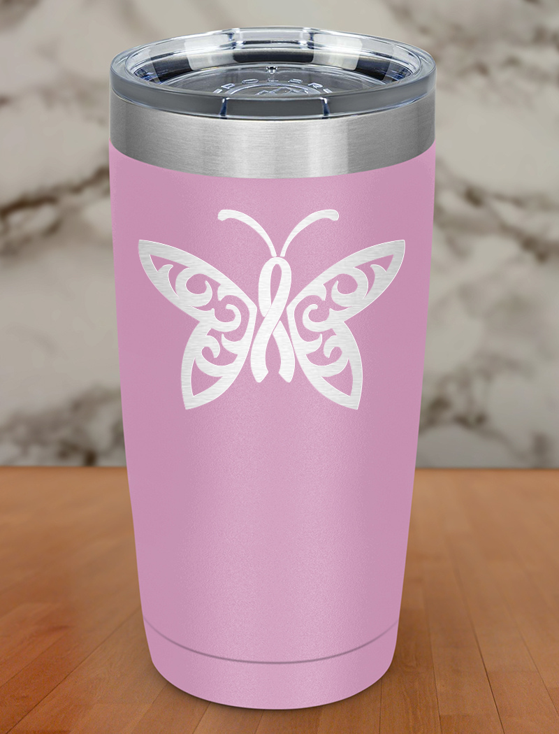 Butterfly cancer ribbon Laser Etched Tumbler