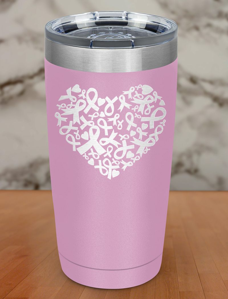Hearts ribbon cancer Laser Etched Tumbler