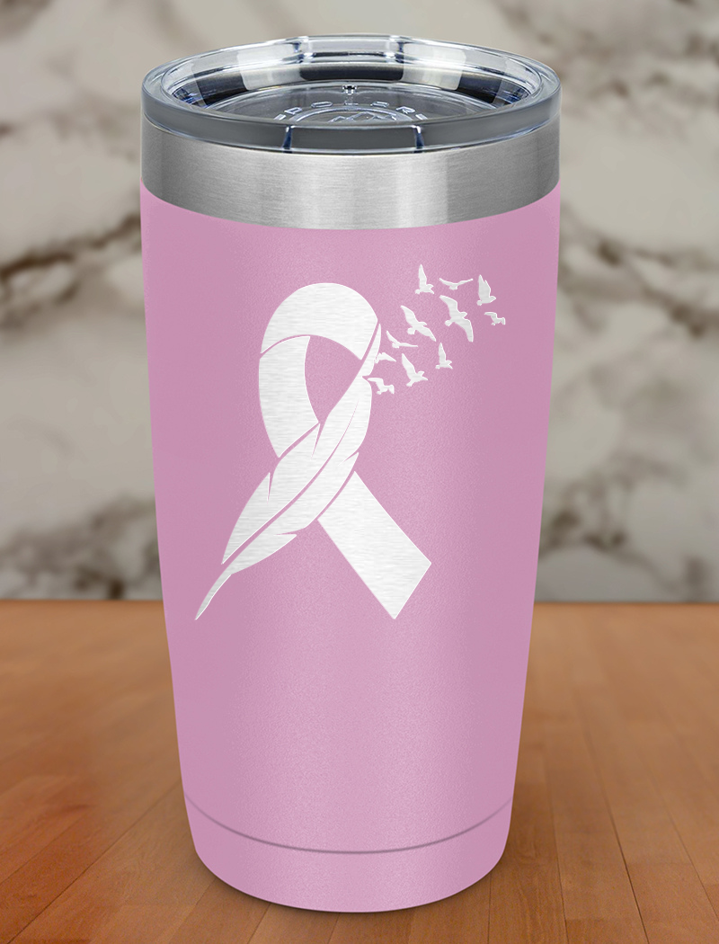 Ribbon Feather and Birds Laser Etched Tumbler