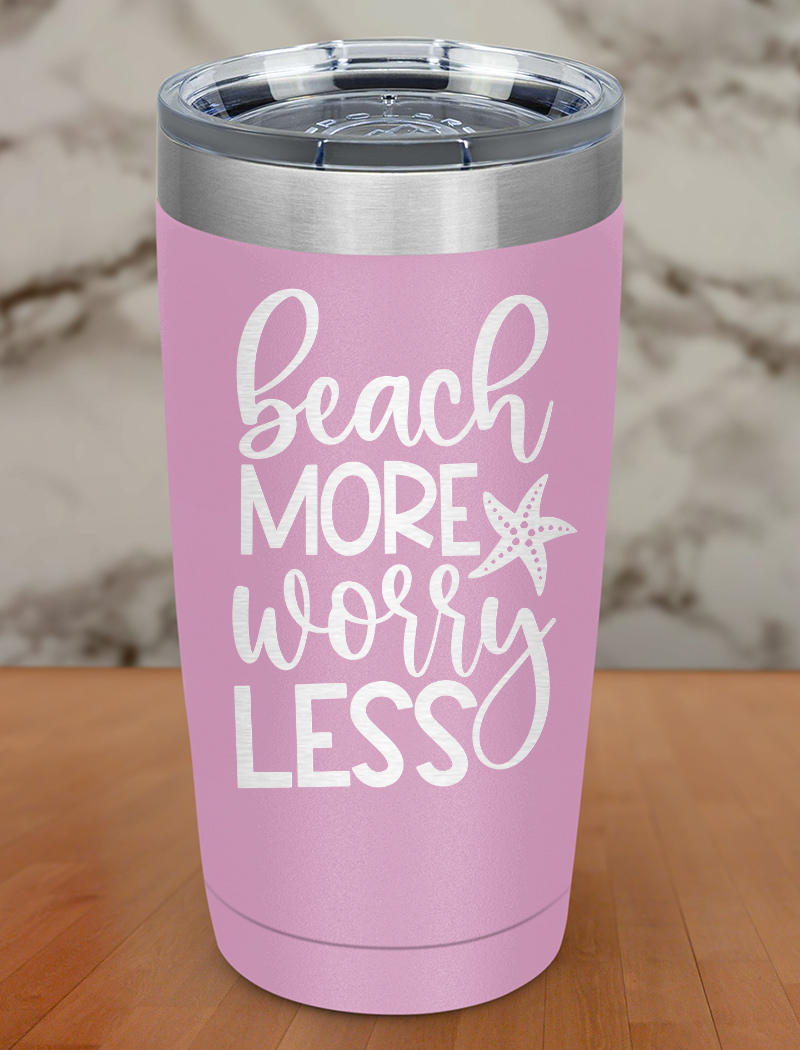 Beach More Worry Less Black Laser Etched Tumbler