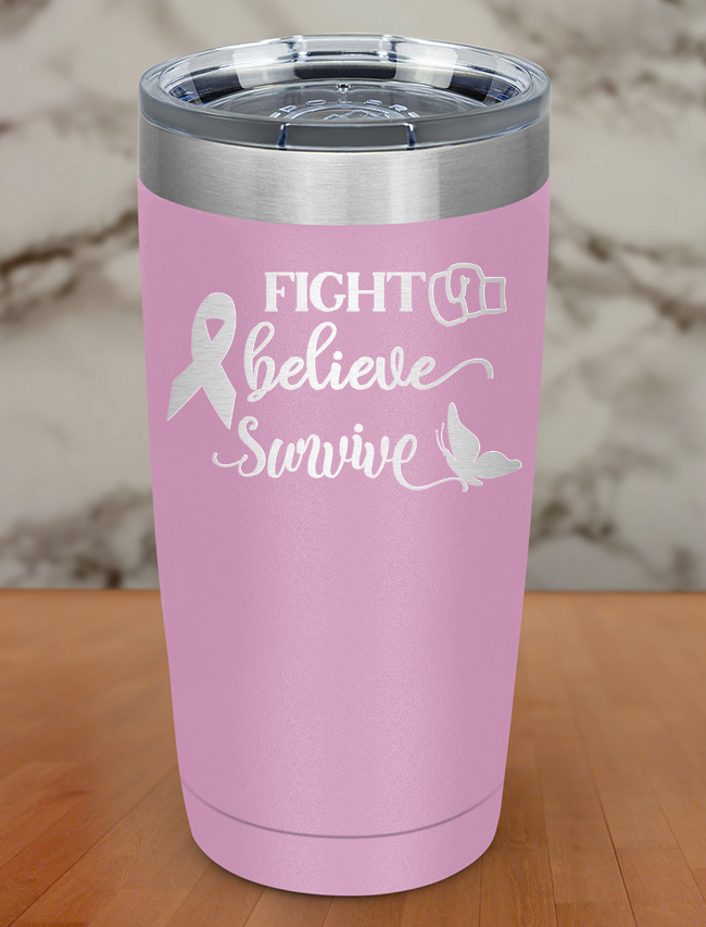 Fight Believe Survive Laser Etched Tumbler Hover Image