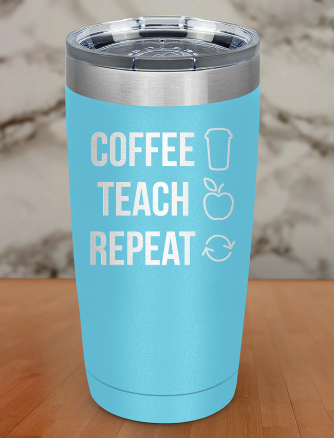 Coffee Teach Repeat Laser Etched Tumbler Hover Image