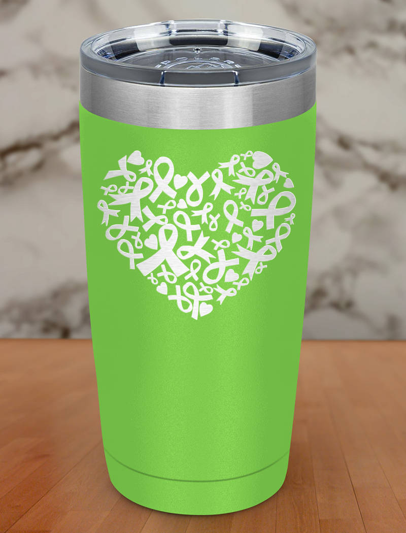 Hearts ribbon cancer Laser Etched Tumbler