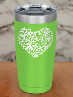 Hearts ribbon cancer Laser Etched Tumbler