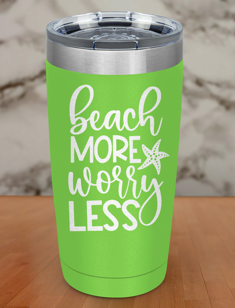 Beach More Worry Less Black Laser Etched Tumbler