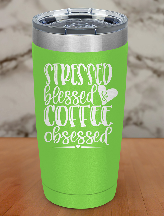 Stressed Blessed & Coffee Obsessed Laser Etched Tumbler Hover Image