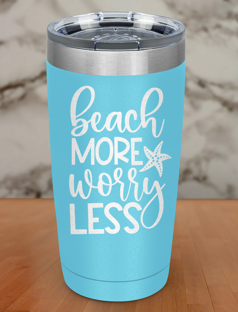Beach More Worry Less Black Laser Etched Tumbler