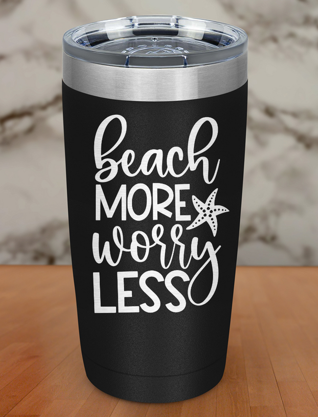 Beach More Worry Less Black Laser Etched Tumbler Hover Image