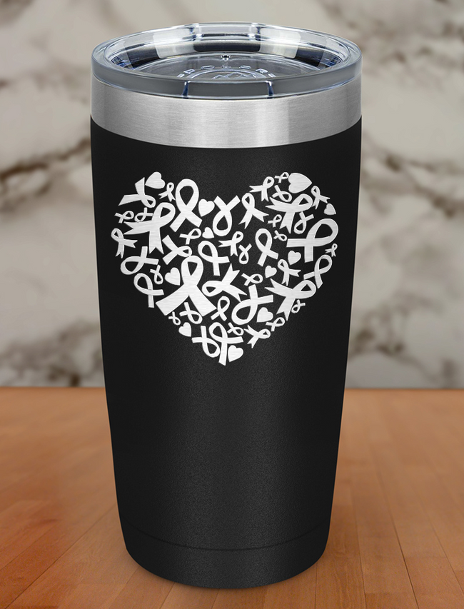 Hearts ribbon cancer Laser Etched Tumbler Hover Image