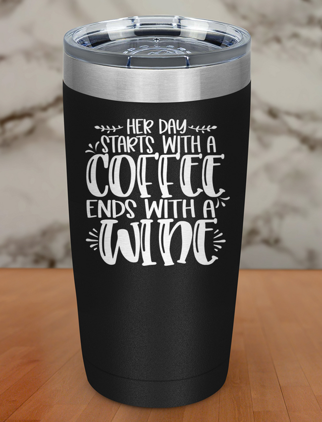 Her Day Starts With A Coffee Laser Etched Tumbler Hover Image