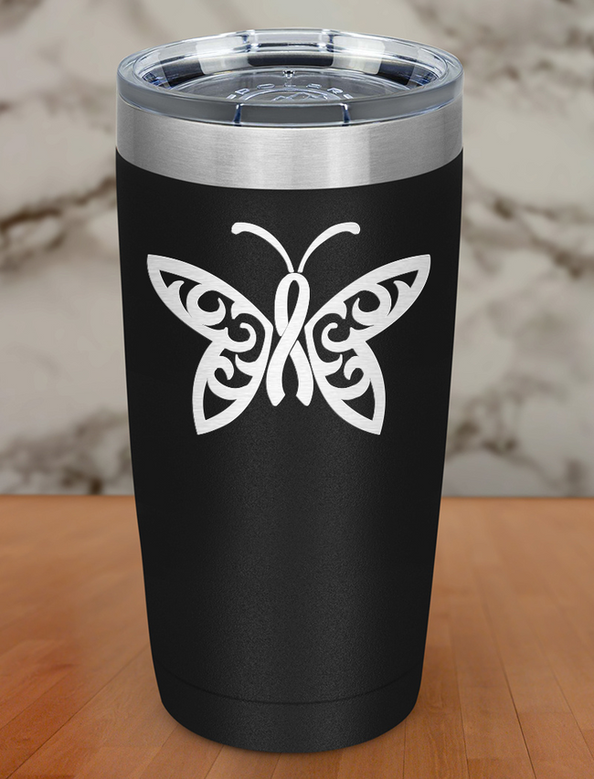 Butterfly cancer ribbon Laser Etched Tumbler Hover Image